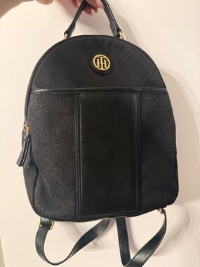 Tommy Hilfiger Black Quilted Logo Backpack with Gold Accents